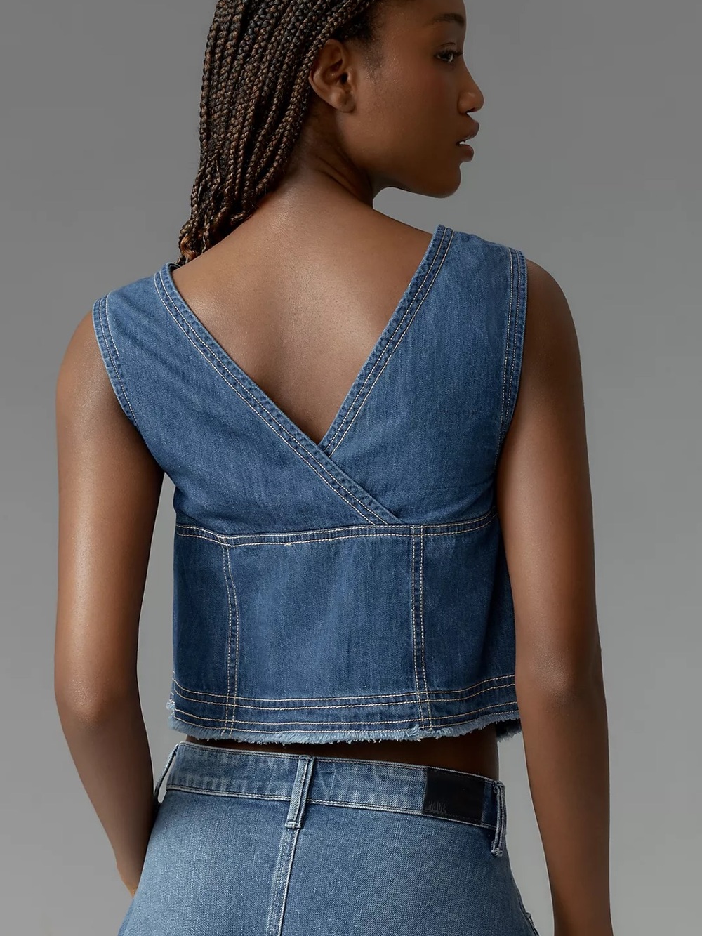 Anthropologie Pilcro Coastal Cutoff V-Neck Denim Top, Denim Dark, Size XXS - Picture 4 of 6